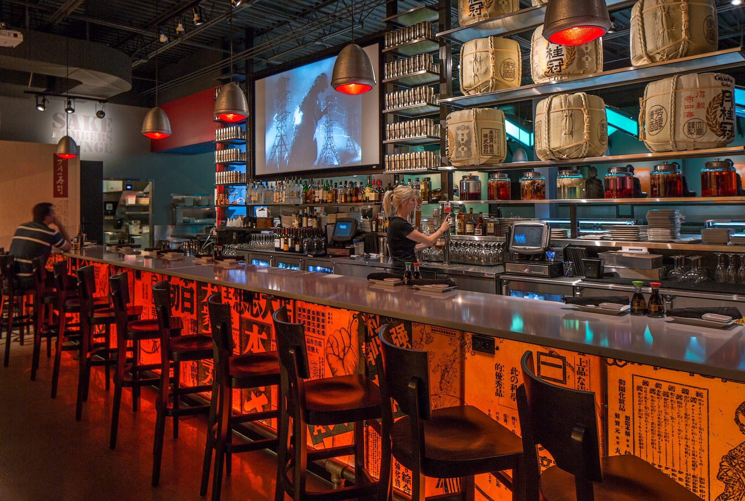 Inside look at the vibrant Blue Sushi restaurant. 